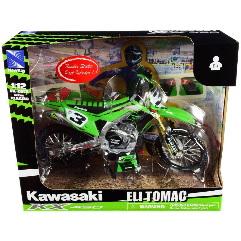 Kawasaki KX 450 #1 Eli Tomac Green 1/12 Diecast Motorcycle Model by New Ray, 3 of 4