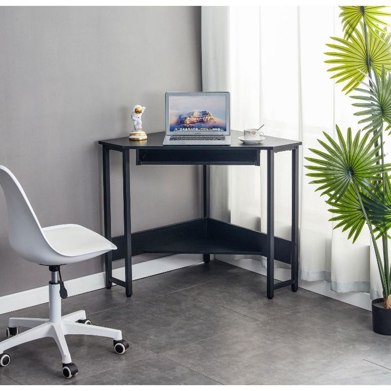 28.34''x24''x30.11''Triangle Computer Desk,Corner Desk With Smooth Keyboard Tray& Storage Shelves,Small Desk With Sturdy Steel Frame-The Pop Home, 1 of 10