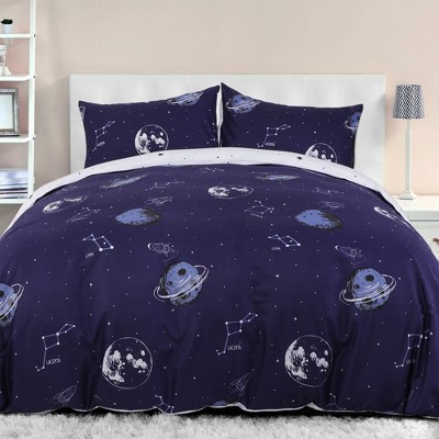 3 Pcs Polyester Planet Spaceship Stars Bedding Sets Full Multicolor - PiccoCasa