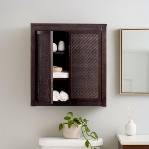 Hatteras Modern Boho 2-Door Wall Cabinet with Solid Wood & Natural Rattan Accents-Teamson Home - 1 of 4