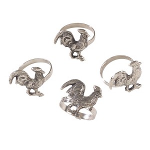 Saro Lifestyle Rooster Design French Country Farmhouse Style Napkin Ring - Set of 4,  Silver - 1 of 3