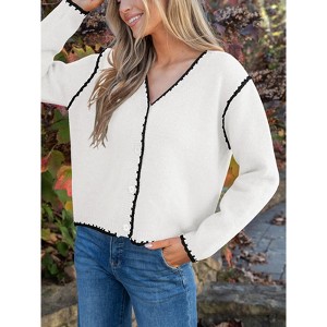 Long Sleeve Crewneck Button Down Womens Sweaters Spring Open Front Chunky Cardigan Sweaters for Women - 1 of 4