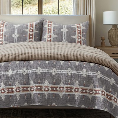 Gray and Cream Cotton Reversible Full Quilt Set