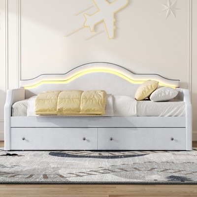 Twin/Full Size Upholstered Daybed with LED and 2 Drawers - ModernLuxe