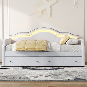 Twin/Full Size Upholstered Daybed with LED and 2 Drawers - ModernLuxe - 1 of 4