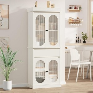 69" Tall Pantry Cabinet, Freestanding Kitchen Pantry Storage Cabinet with Drawer, Glass Door and Adjustable Shelves, for Bathroom, Dining Room, White - 1 of 4