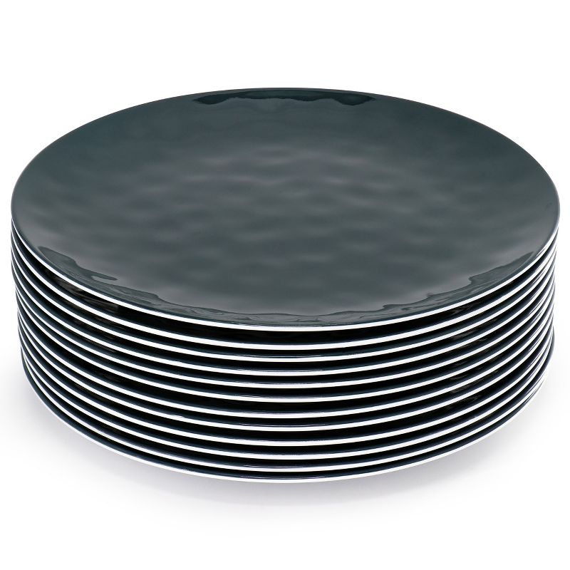 Gibson Home 12 Piece 11 Inch Hammered Melamine Dinner Plate Set in Teal, 3 of 6