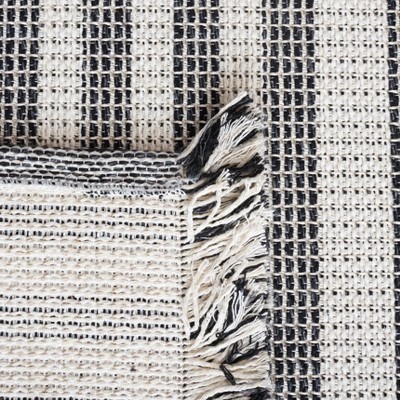 Navy and Grey Synthetic Flat Woven Square Rug