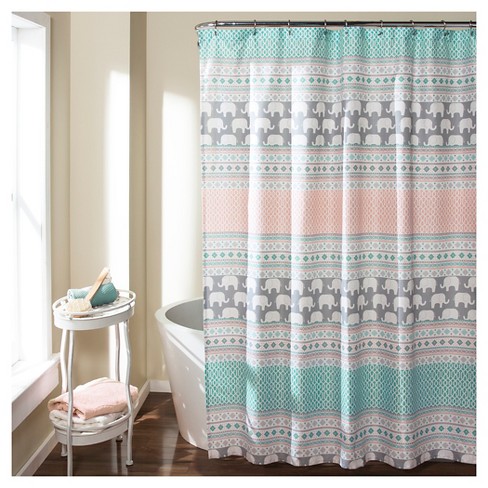 Elephant Stripe Shower Curtain Turquoise - Lush Dcor : Target