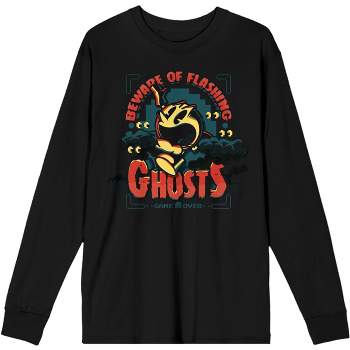 PacMan Beware Of Flashing Ghosts Men's Black Long Sleeve Shirt