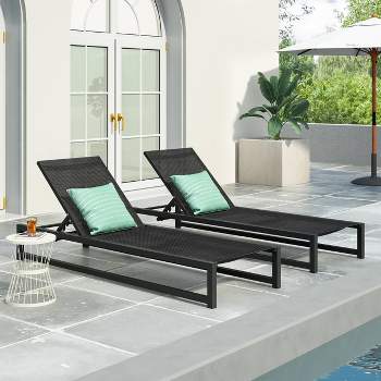 Modesta 2pc Patio Aluminum Chaise Lounge with Mesh Seating - Black - Christopher Knight Home