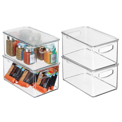 Mdesign Stackable Plastic Kitchen Food Storage Bin With Handles And Lid, 2  Pack - 10.67 X 6.16 X 5.2, Clear/white : Target