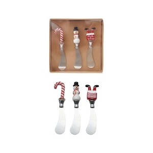 Storied Home 3-Piece Holiday Icon Glass Handle Stainless Steel Canape Knives Set, Red and White - 1 of 2