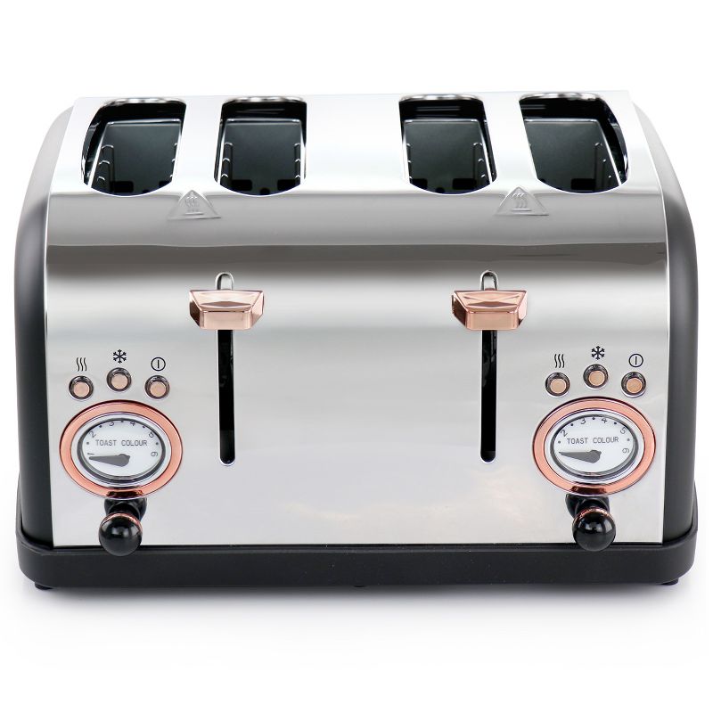 MegaChef 4 Slice Wide Slot Toaster with Variable Browning in Black and Rose Gold, 5 of 8