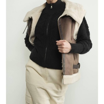 Women's Faux Leather Tabbed Collar Vest - Aaron & Amber
