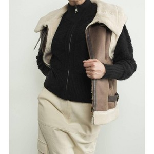 Women's Faux Leather Tabbed Collar Vest - Aaron & Amber - 1 of 4
