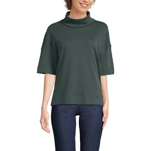 Lands' End Women's Elbow Sleeve Supima Cotton Relaxed Turtleneck - 1 of 3