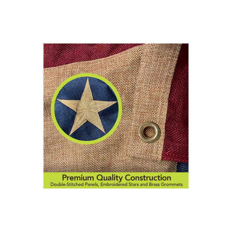 Briarwood Lane Burlap Patriotic Embroidered Bunting USA 48" x 24" Pleated Banner with Brass Grommets, 4 of 5