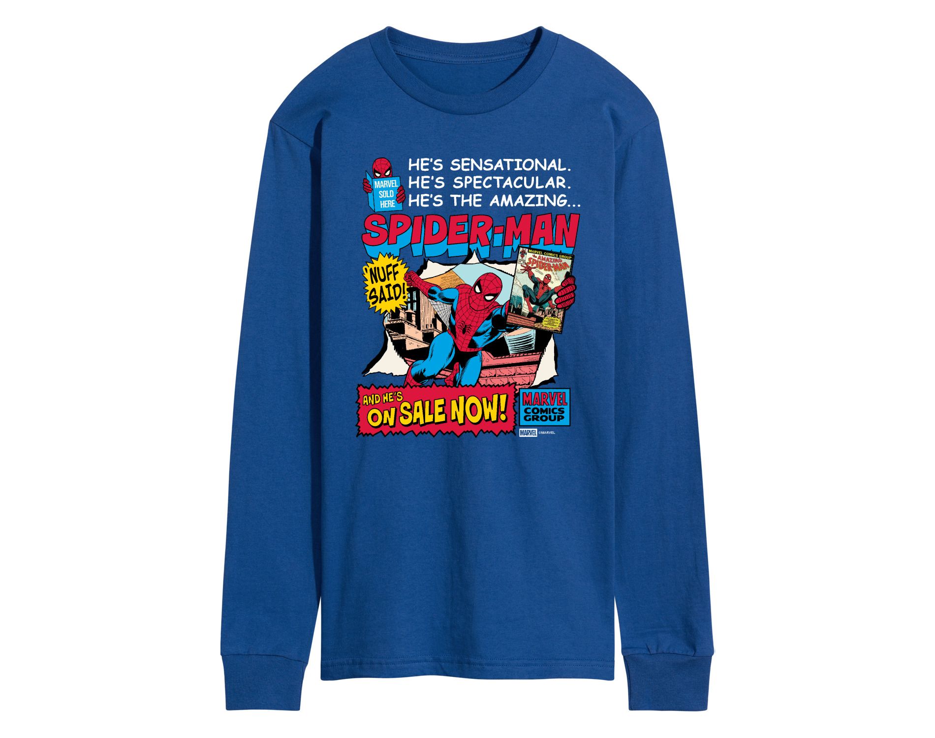 Men's Marvel Spider-Man He's Sensational Comic Long Sleeve Graphic T-Shirt - Royal Blue - 2 X-Large