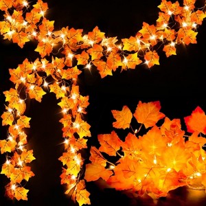 Fall Decor 2 Pack Lighted Fall Garland, Total 16.4ft 40 LED Halloween String Lights, Friendsgiving Gift Thanksgiving Decor for Home Holiday - 1 of 4