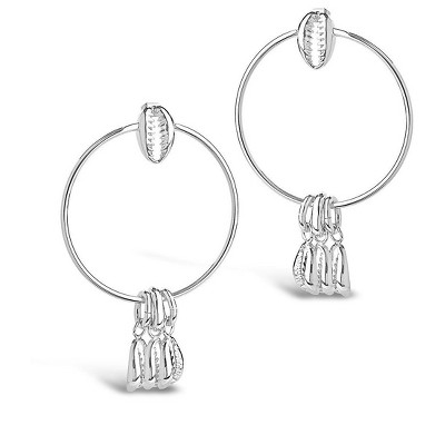 SHINE by Sterling Forever Puka Shell Charm Stud Hoop Earrings