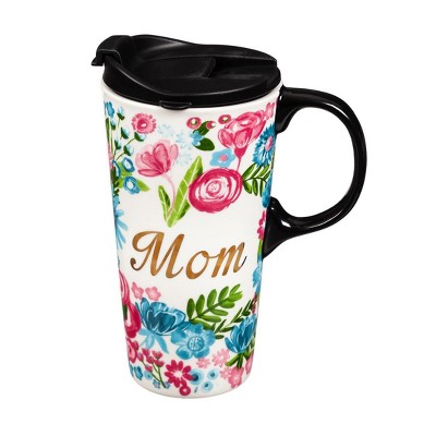 Evergreen Beautiful Mom Metallic Ceramic Travel Cup with Lid - 5 x 4 x 7 Inches Homegoods and Accessories for Every Space
