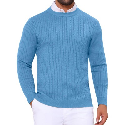 INSPIRE CHIC Men's Slim Fit Crew Neck Long Sleeve Soft Twist Textured Cable Knit Pullover Sweater