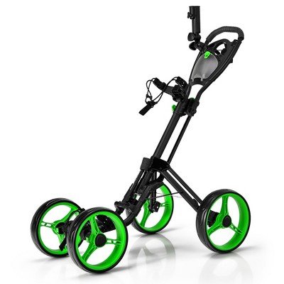 Costway Folding 4 Wheels Golf Push Cart W/Brake Scoreboard Adjustable Handle Red\Blue\Gray\Green