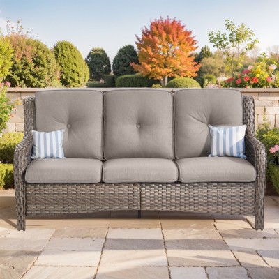 Buenhomino Outdoor Patio Couch Wicker Sofa - 3 Seater Rattan Sofa for Outside Patio Garden with Deep Seating and Olefin Cushions