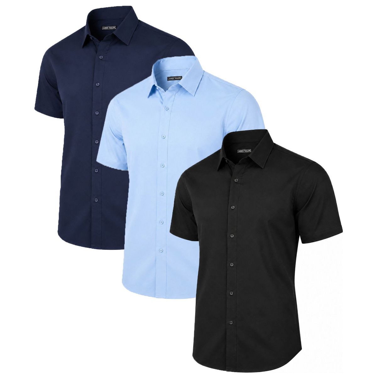 Galaxy James Tailor Men's Slim Fit Long Sleeve Stretch Dress Shirt-3 Pack - thumbnail 7