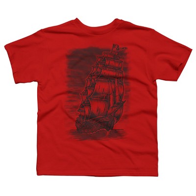 Boy's Design By Humans Caleuche Ghost Pirate Ship - Blackline By RobertoJL T-Shirt