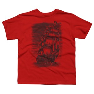 Boy's Design By Humans Caleuche Ghost Pirate Ship - Blackline By RobertoJL T-Shirt - 1 of 3