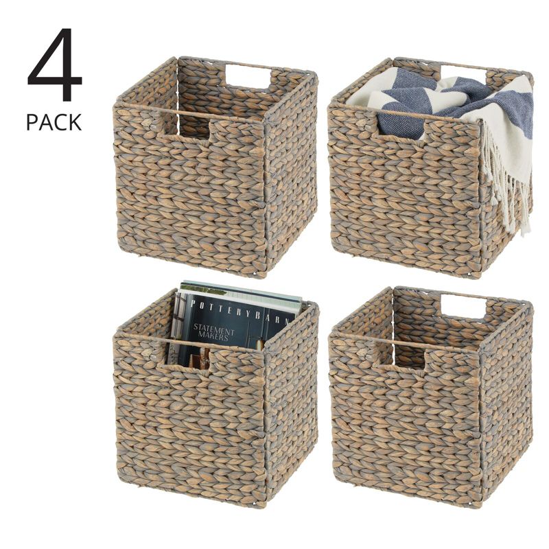 mDesign Hyacinth Woven Cube Bin Basket Organizer, Handles, 4 Pack, 2 of 8
