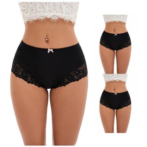 INSPIRE CHIC 3 Packs Women's Lace Trim High Waist Briefs Full-Coverage Lace Back Underwear Panties - 1 of 4