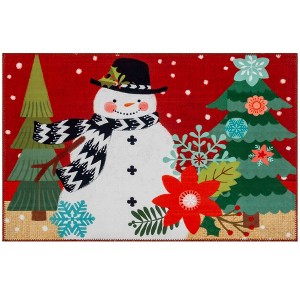 Olivia’s Home Snowman on Burlap Indoor Doormat – 22" x 32" Rustic Winter Holiday Accent Mat - 1 of 3