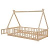 CAVINAS Twin Size Wood Montessori Bed with Guardrails and Slats,Modern Tent-Shaped Floor Bed Frame with Door,Toddler Bed for Bedroom - 4 of 4