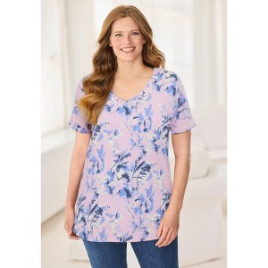 Woman Within Perfect Printed Short-Sleeve V-Neck Tee - 1 of 4