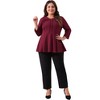 Agnes Orinda Women's Plus Size Pleated Crew Neck 3/4 Sleeve Peplum Dressy Casual Blouses - 3 of 4