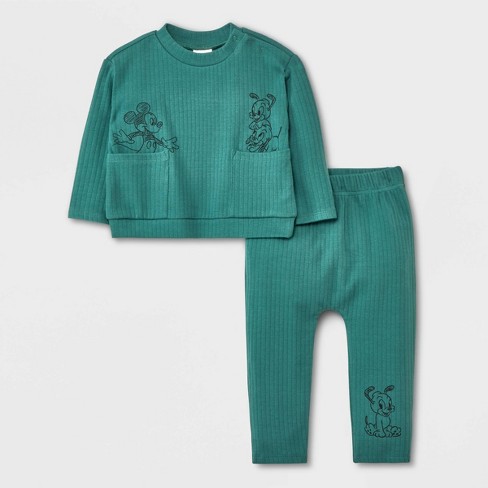 Baby Boys Disney Ribbed Top And Bottom Set Green Target