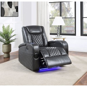 Faux Leather Power Motion Recliner with Bluetooth, Wireless Charger, Cooling Cup Holder & LED Lights - 1 of 4