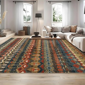 Area Rug Washable Low Pile Geometric Printed Floor Cover Non Slip Distressed Indoor Throw Rug Foldable Soft Ultra Thin Farmhouse Carpet - 1 of 4