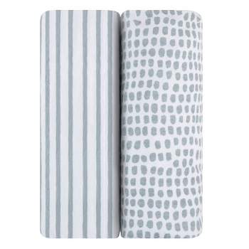 Ely's & Co. Baby Fitted Waterproof Sheet Set  100% Combed Jersey Cotton Misty Blue Stripes & Splash 2 Pack