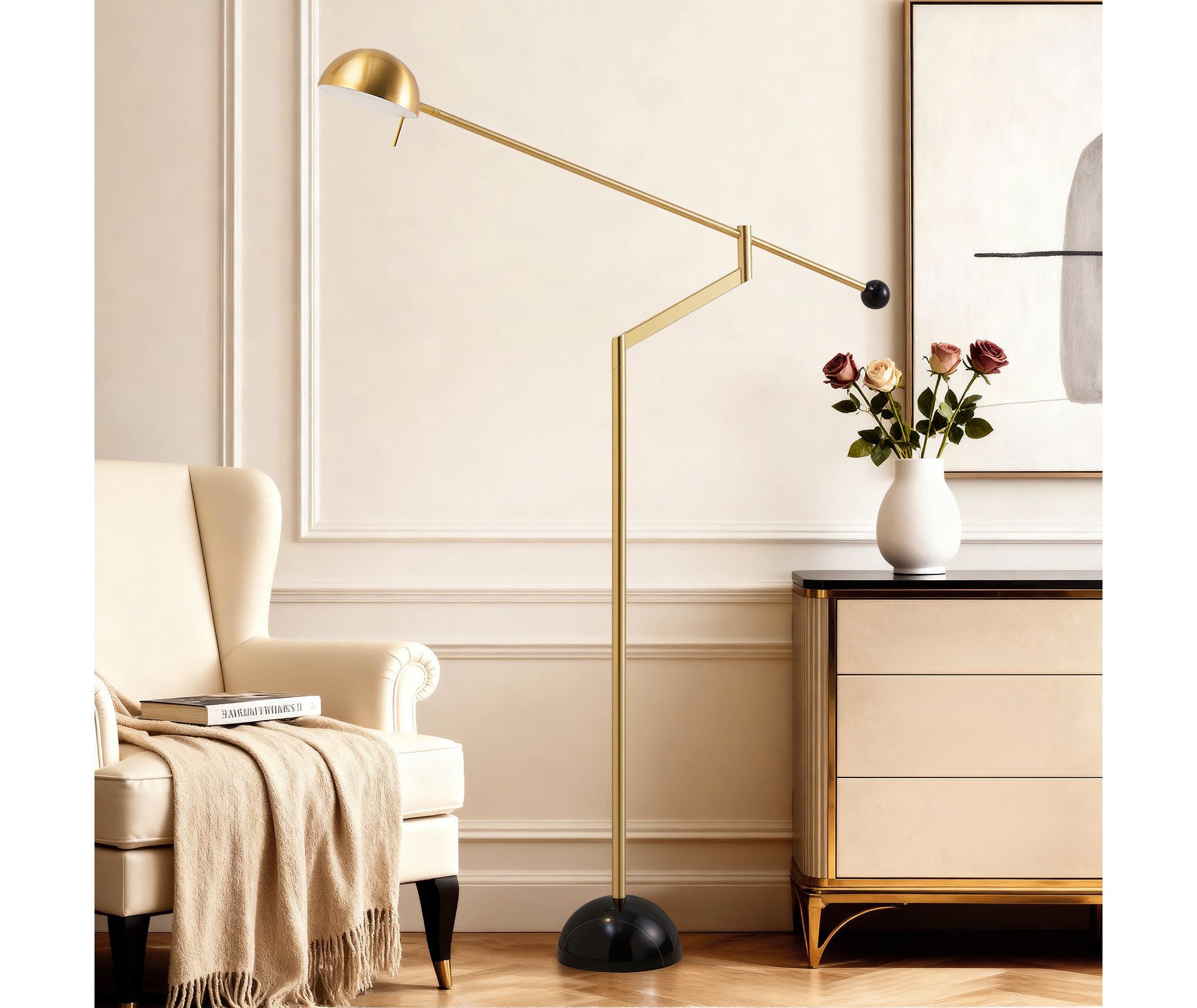 GTCLIGHTING Gold LED Floor Lamps for Living Room,Arc Floor Lamps with Adjustable Metal Shade&Marble Base,61" Mid Century Floor Lamp for Bedroom Office