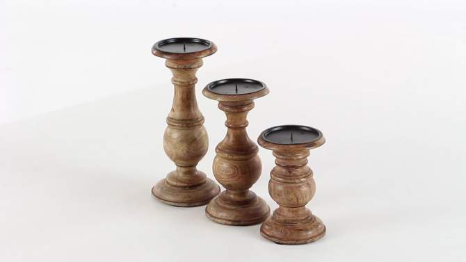 Set of 3 Rustic Pillar Candle Holder White - Olivia &#38; May, 2 of 23, play video