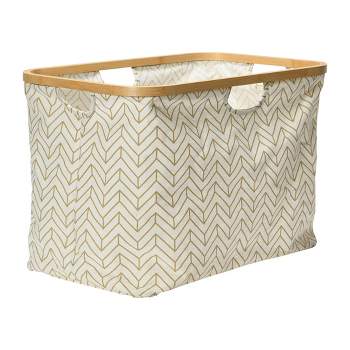 Household Essentials Bamboo Rimmed Krush Basket with Cut Out Handles Tan