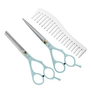 Unique Bargains Flat Shears Hair Cutting Scissors Detangling Styling Comb Set - 1 of 4