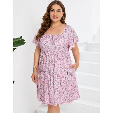 Clearlove Plus Size Dress Women's Plus Size Floral V-Neck Dress Short  Sleeve Knee Length A-line Mini Dresses light pink 4XL : Target