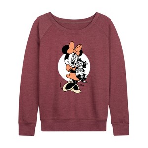 Women's - Disney Classics - Minnie And Figaro Lightweight French Terry Wide Neck Long Sleeve Shirt - 1 of 4