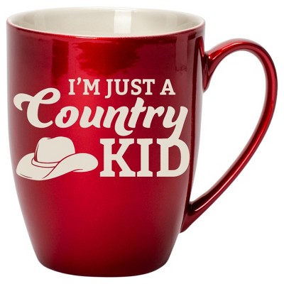 100 North Cowboy Hat 10 Ounce Cardinal Red Metallic Finish, Comfortably Fits Your Hands, New Bone China Coffee Tea Cup Mug, I'm Just A Country Kid
