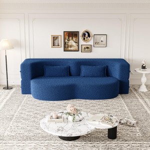 KTMBDW Convertible Folding Sofa Bed Sleeper Couch, Teddy Fabric Foam-Filled Upholstered Loveseat w/2 Pillows for Living Room - 1 of 4